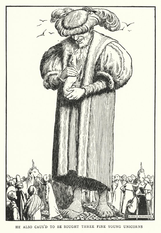 Také způsobil, že si koupil tři krásné mladé jednorožce (litho) od William Heath Robinson