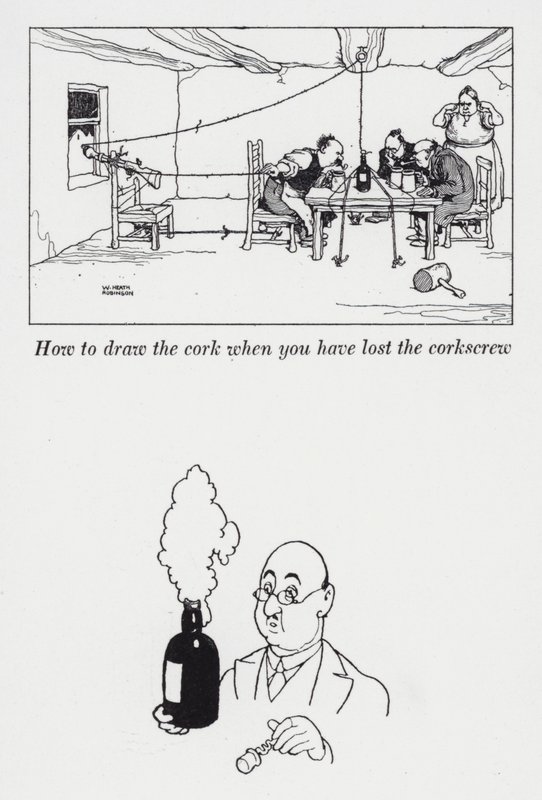 Jak nakreslit korek, když jste ztratili vývrtku (litho) od William Heath Robinson