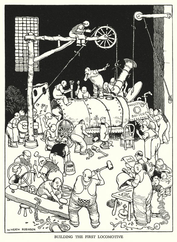 Ilustrace pro Railway Ribaldry od W Heatha Robinsona (litho) od William Heath Robinson