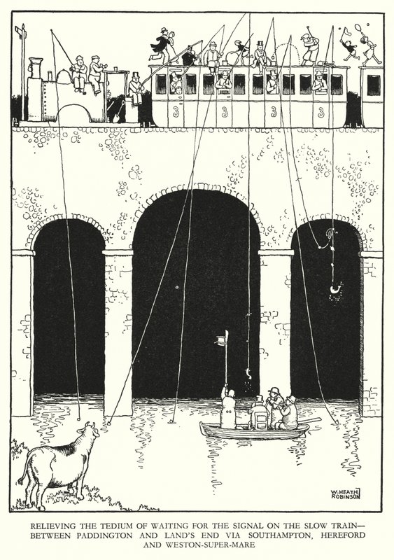 Ilustrace pro Railway Ribaldry od W Heatha Robinsona (litho) od William Heath Robinson