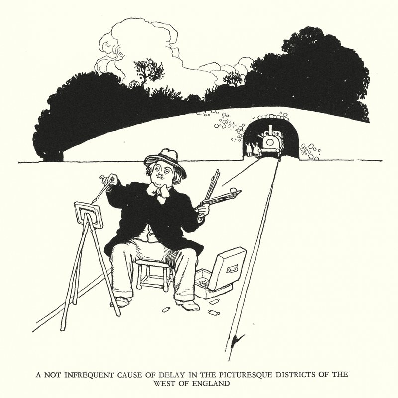 Ilustrace pro Railway Ribaldry od W Heatha Robinsona (litho) od William Heath Robinson