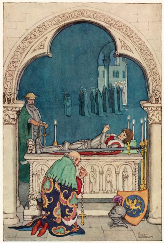 Ilustrace k Dobrodružství Dona Quijota (barevné lito) od William Heath Robinson