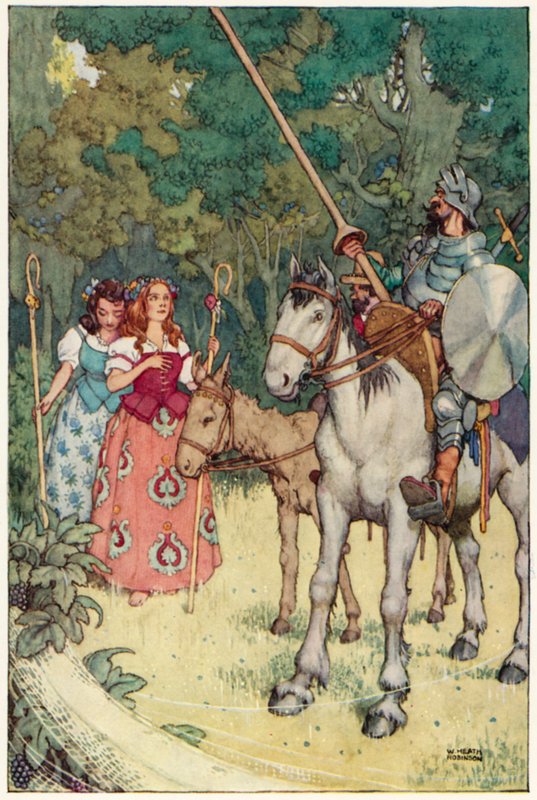 Ilustrace k Dobrodružství Dona Quijota (barevné lito) od William Heath Robinson