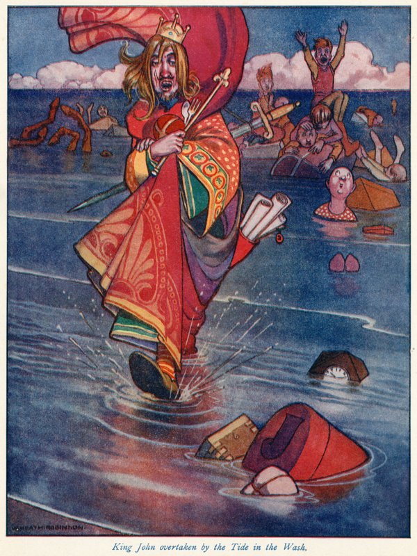 Krále Jana dostihl příliv v moři od William Heath Robinson
