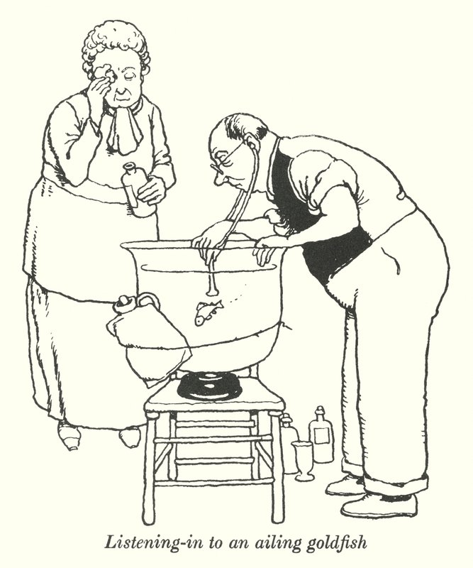 Poslech nemocné zlaté rybky (litho) od William Heath Robinson