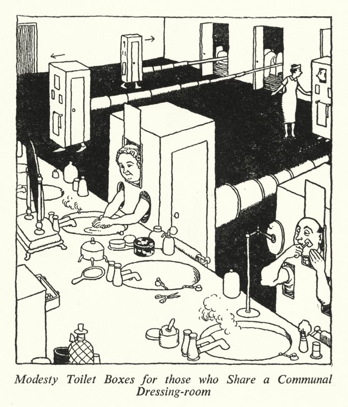 Modesty WC boxy pro ty, kteří sdílejí společnou šatnu (litho) od William Heath Robinson