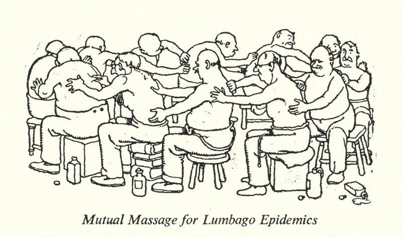 Vzájemná masáž pro epidemie Lumbago (litho) od William Heath Robinson
