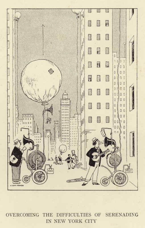 Překonání obtíží serenadingu v New Yorku od William Heath Robinson