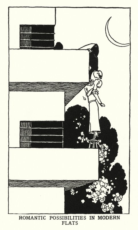 Romantické možnosti v moderních bytech (litho) od William Heath Robinson