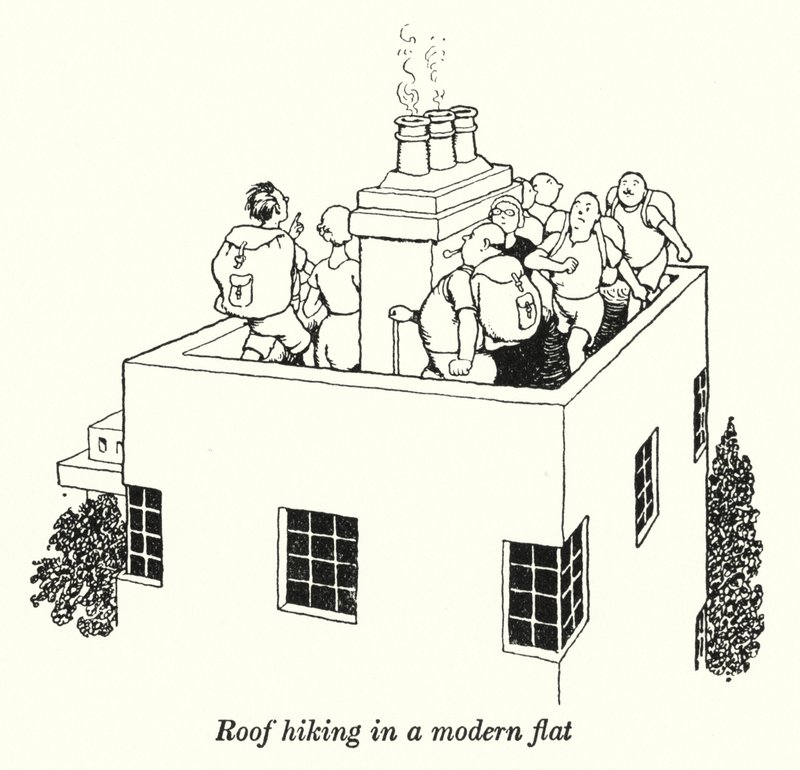 Střešní turistika v moderním bytě (litho) od William Heath Robinson