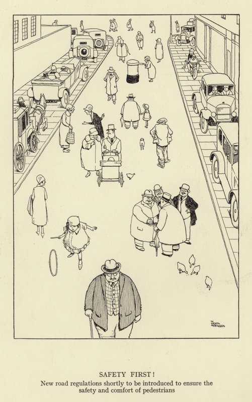 Bezpečnost především! Brzy budou zavedeny nové silniční předpisy, které zajistí bezpečnost a pohodlí chodců od William Heath Robinson