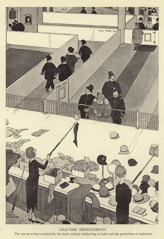 Vylepšení doby prodeje, metoda jednotlivě pro uspořádanější vedení prodeje a ochranu asistentů od William Heath Robinson