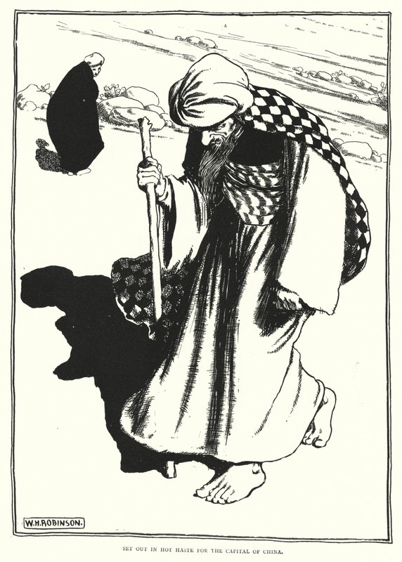 Vydejte se ve spěchu do hlavního města Číny (rytina) od William Heath Robinson