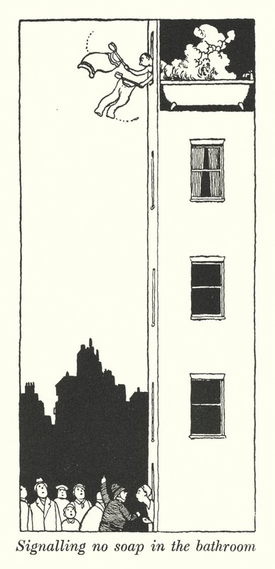 Signalizace zákazu mýdla v koupelně (litho) od William Heath Robinson