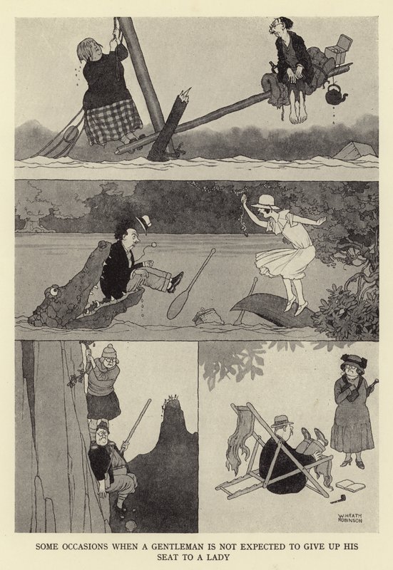 Některé případy, kdy se od gentlemanů neočekává, že přenechají své místo dámě od William Heath Robinson