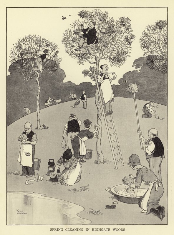 Jarní úklid v lese Highgate od William Heath Robinson