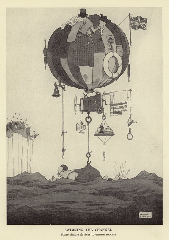 Plavání kanálu, několik jednoduchých zařízení k zajištění úspěchu od William Heath Robinson