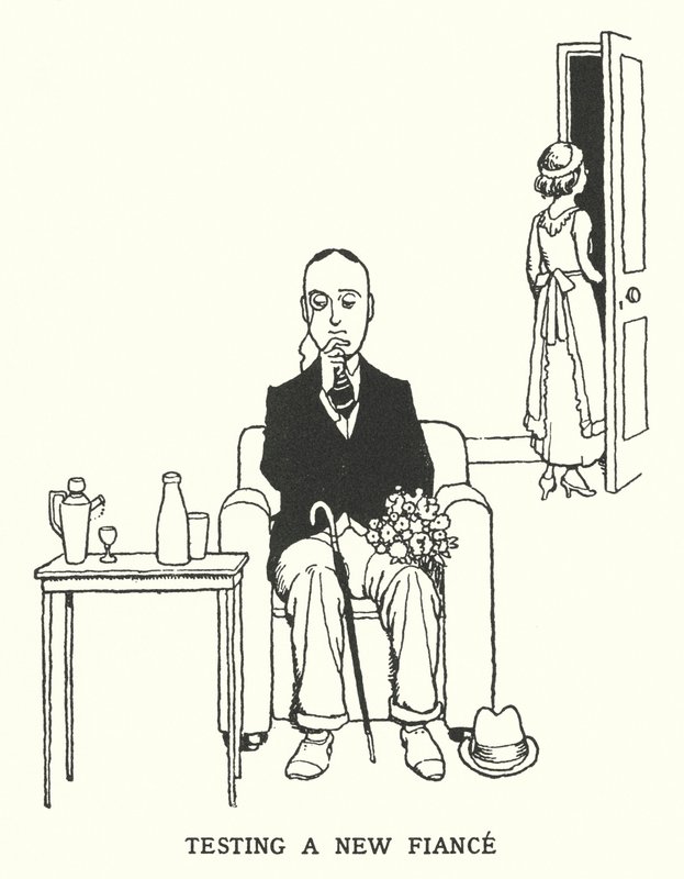 Testování nového snoubence (litho) od William Heath Robinson