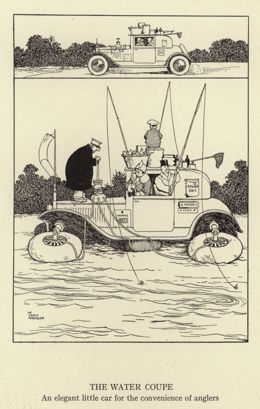 Vodní kupé, elegantní malé auto pro pohodlí rybářů od William Heath Robinson