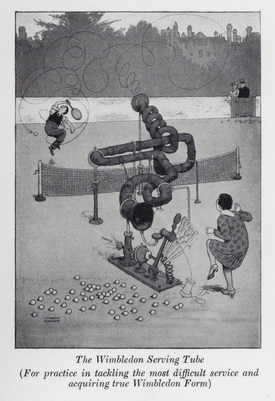Wimbledon Serving Tube, Pro praxi ve zvládání nejobtížnějších služeb a získání skutečné wimbledonské formy (litho) od William Heath Robinson