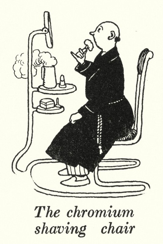 Chromové holicí křeslo (litho) od William Heath Robinson