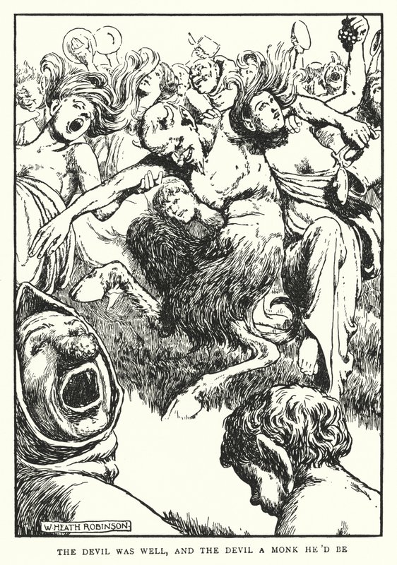 Ďábel se měl dobře a ďábel by byl mnich (litho) od William Heath Robinson