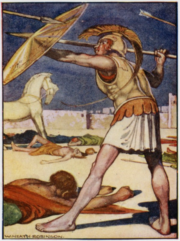 Hrot kopí přeletěl přes levé rameno Patrokla (barva litho) od William Heath Robinson