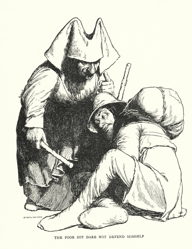 Chudák se neodvažuje bránit (litho) od William Heath Robinson