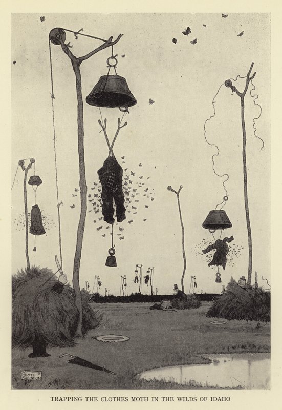 Chytání šatního mola v divočině Idaha od William Heath Robinson
