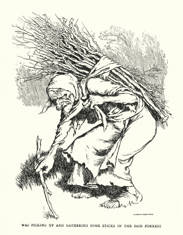 Sbíral a sbíral nějaké klacky ve zmíněném lese (litho) od William Heath Robinson