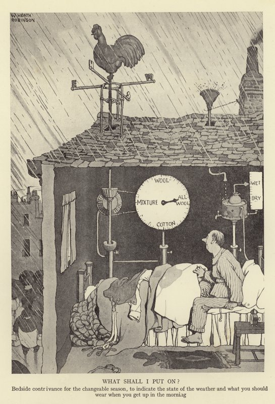 Co si dám na nočník na proměnlivou sezónu, abych naznačil stav počasí a co byste si měli vzít na sebe, když ráno vstáváte od William Heath Robinson