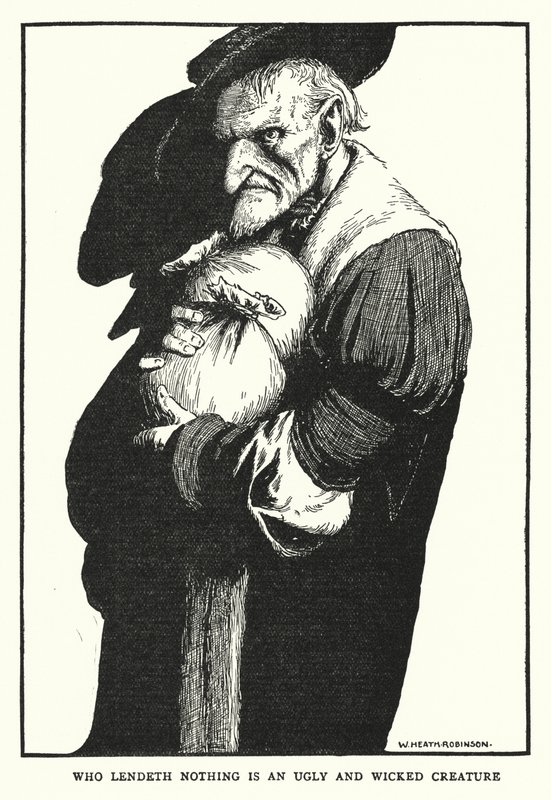 Kdo nic nepůjčuje, je ošklivý a zlý tvor (litho) od William Heath Robinson