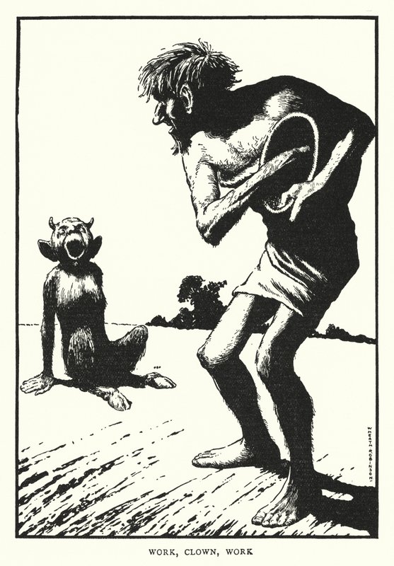 Práce, klaun, práce (litho) od William Heath Robinson