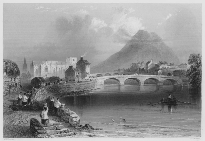 Ballina, County Mayo (rytina) od William Henry (after) Bartlett