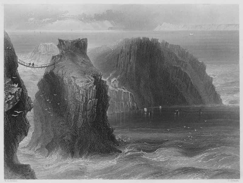 Carrick a Rede, hrabství Antrim (rytina) od William Henry (after) Bartlett
