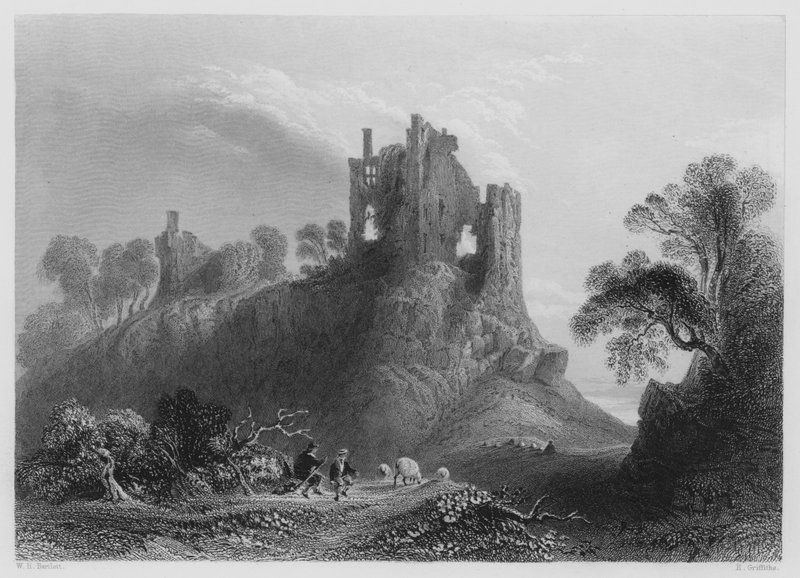 Hrad Carrigogunnell, poblíž Limericku (rytina) od William Henry (after) Bartlett
