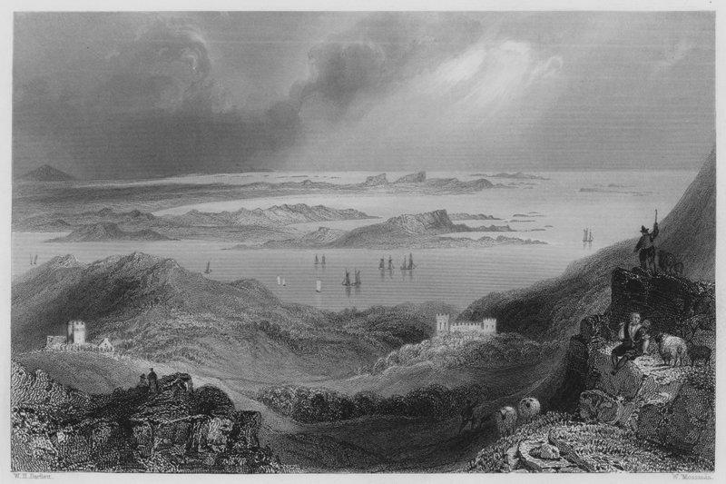 Clifden Castle, Connemara (rytina) od William Henry (after) Bartlett