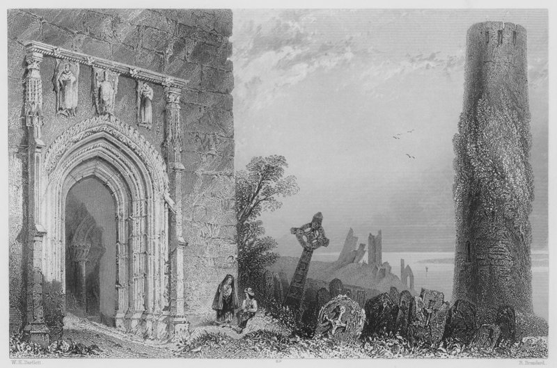 Vstupní dveře Temple Mc Durmot, Clonmacnoise (rytina) od William Henry (after) Bartlett