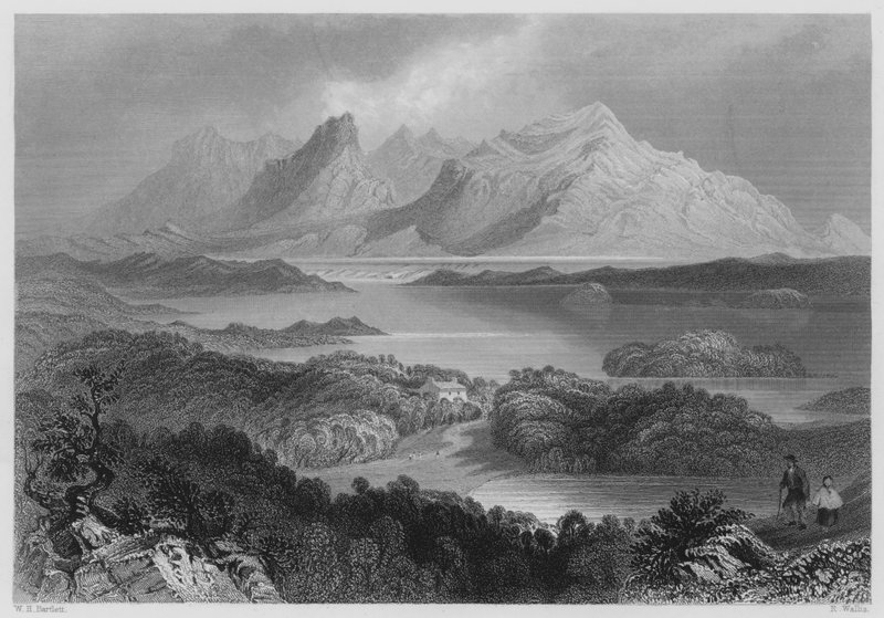 Garromin, Connemara (rytina) od William Henry (after) Bartlett