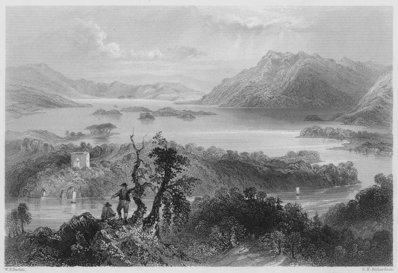 Hazlewood a Lough Gill, Sligo (rytina) od William Henry (after) Bartlett