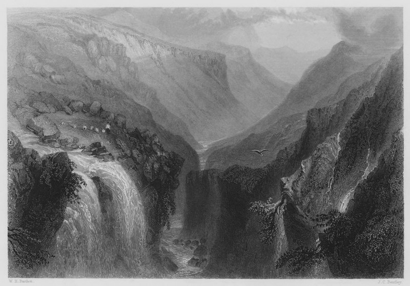 Vedoucí Glenmalure, County Wicklow (rytina) od William Henry (after) Bartlett