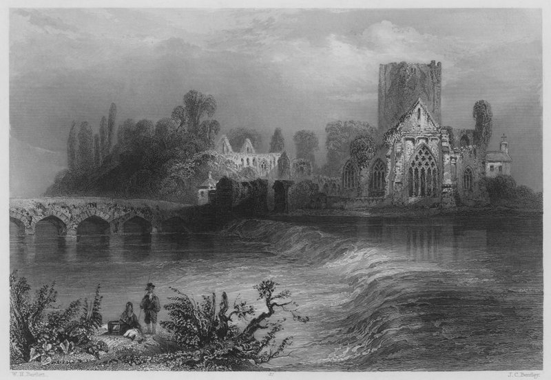 Holy-Cross Abbey, na Suir (rytina) od William Henry (after) Bartlett