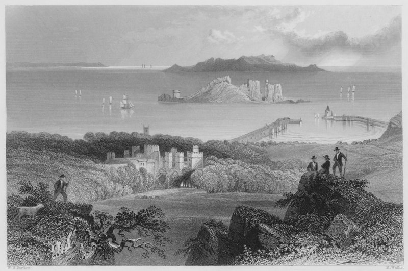Howth Castle (rytina) od William Henry (after) Bartlett