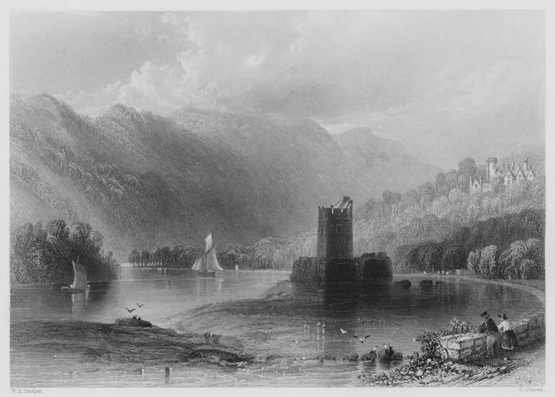Narrow Water Castle, Newry River (rytina) od William Henry (after) Bartlett