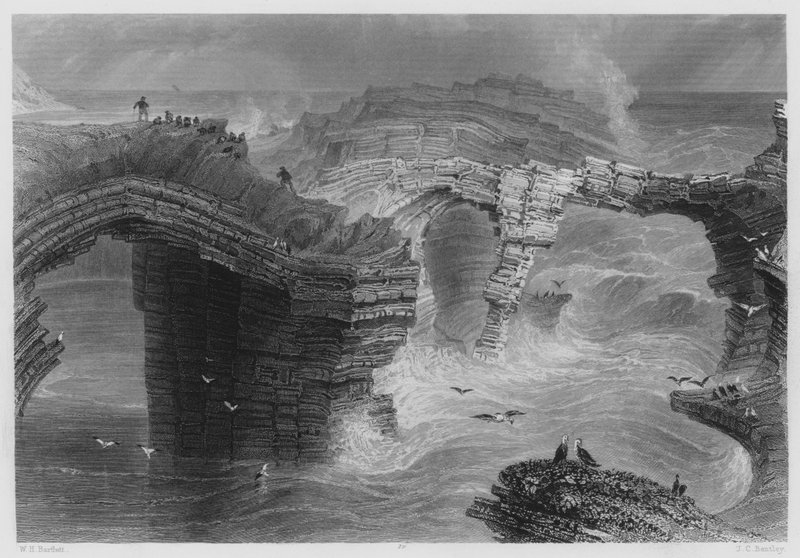 Natural Bridges, poblíž Kilkee (rytina) od William Henry (after) Bartlett