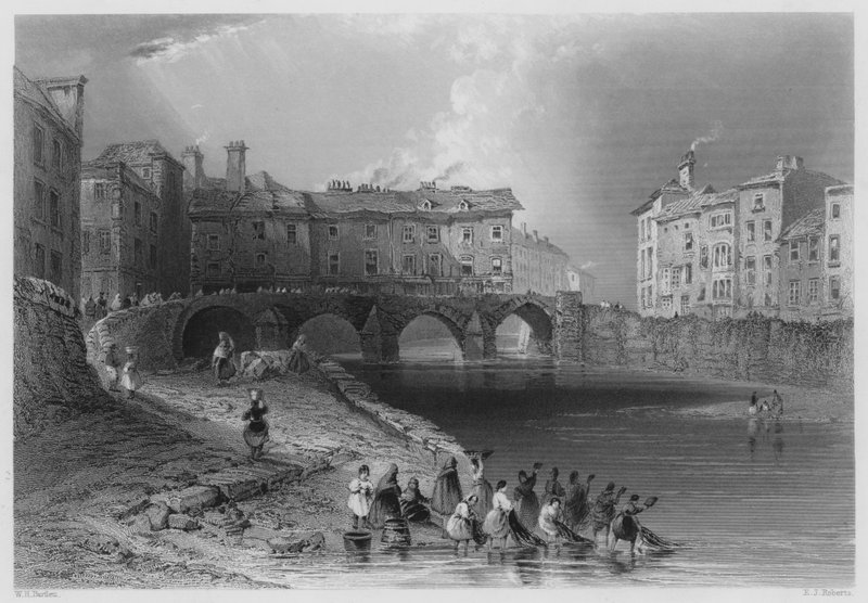 Starý Baalův most, Limerick, nyní sundán (rytina) od William Henry (after) Bartlett