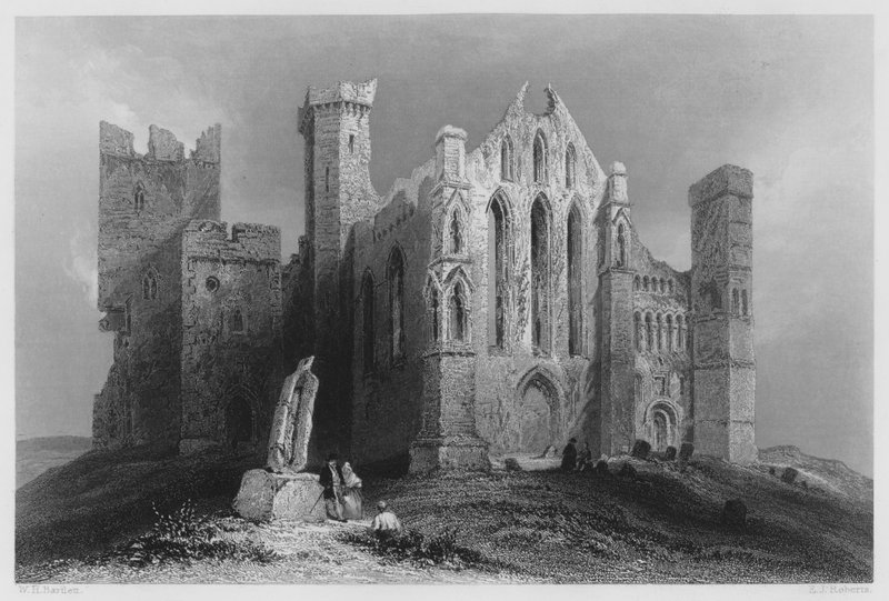Ruiny v Cashel, z jihu (rytina) od William Henry (after) Bartlett