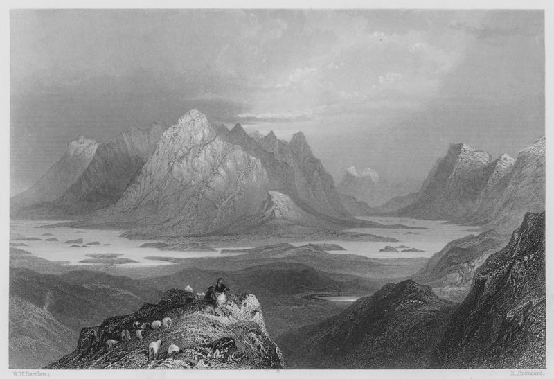 Scéna z Cloonacartin Hill, Connemara (rytina) od William Henry (after) Bartlett