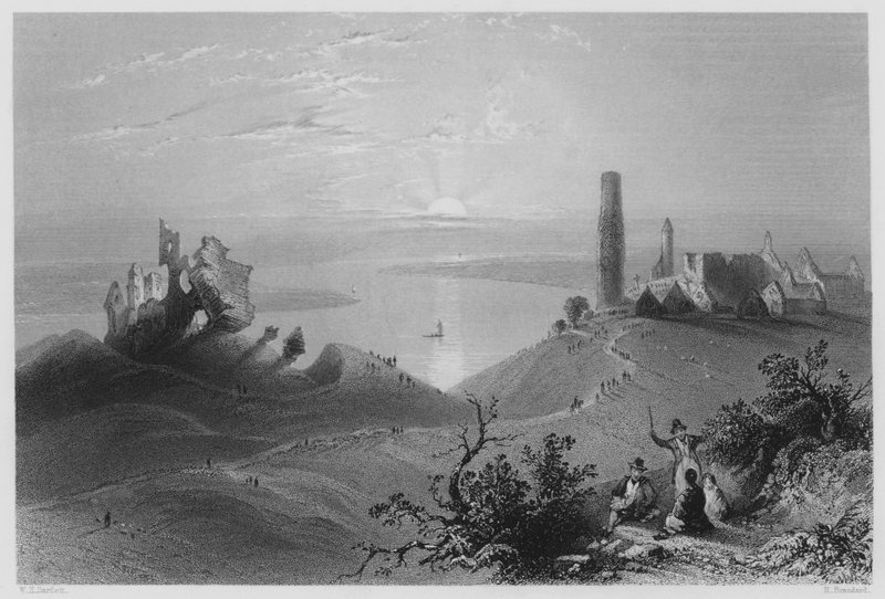 Sedm kostelů Clonmacnoise, na Shannon (rytina) od William Henry (after) Bartlett