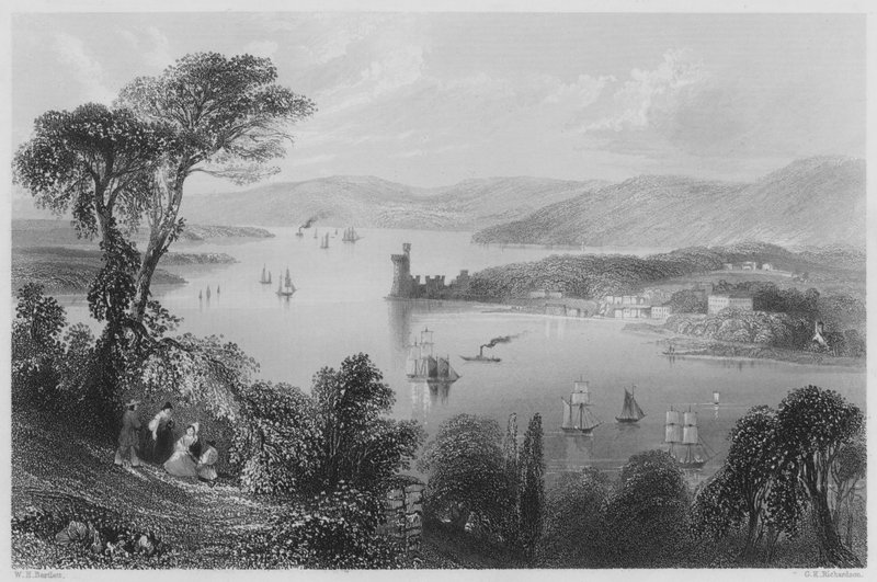 Řeka Cork, zpod Glanmire Road (rytina) od William Henry (after) Bartlett